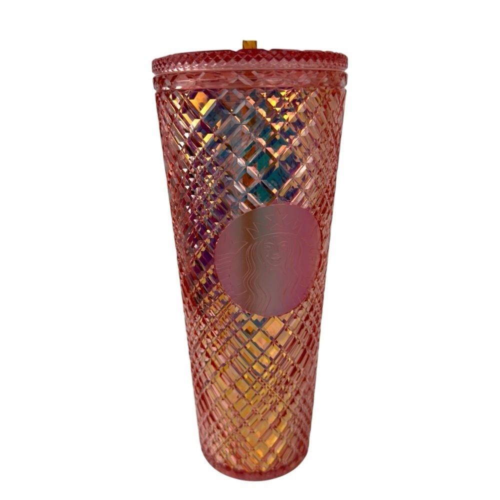 NWT Starbucks Holiday 2021 Iridescent Rose Gold Jeweled Cold Cup Tumbler 24oz